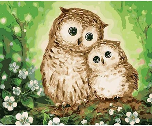 Yeefant DIY Digital Oil Painting Mother and Child Owl Paint By Number Kit Home Wall Art Picture For Living Room Bedroom,3 Size Painting Brushes, 16x20 Inch