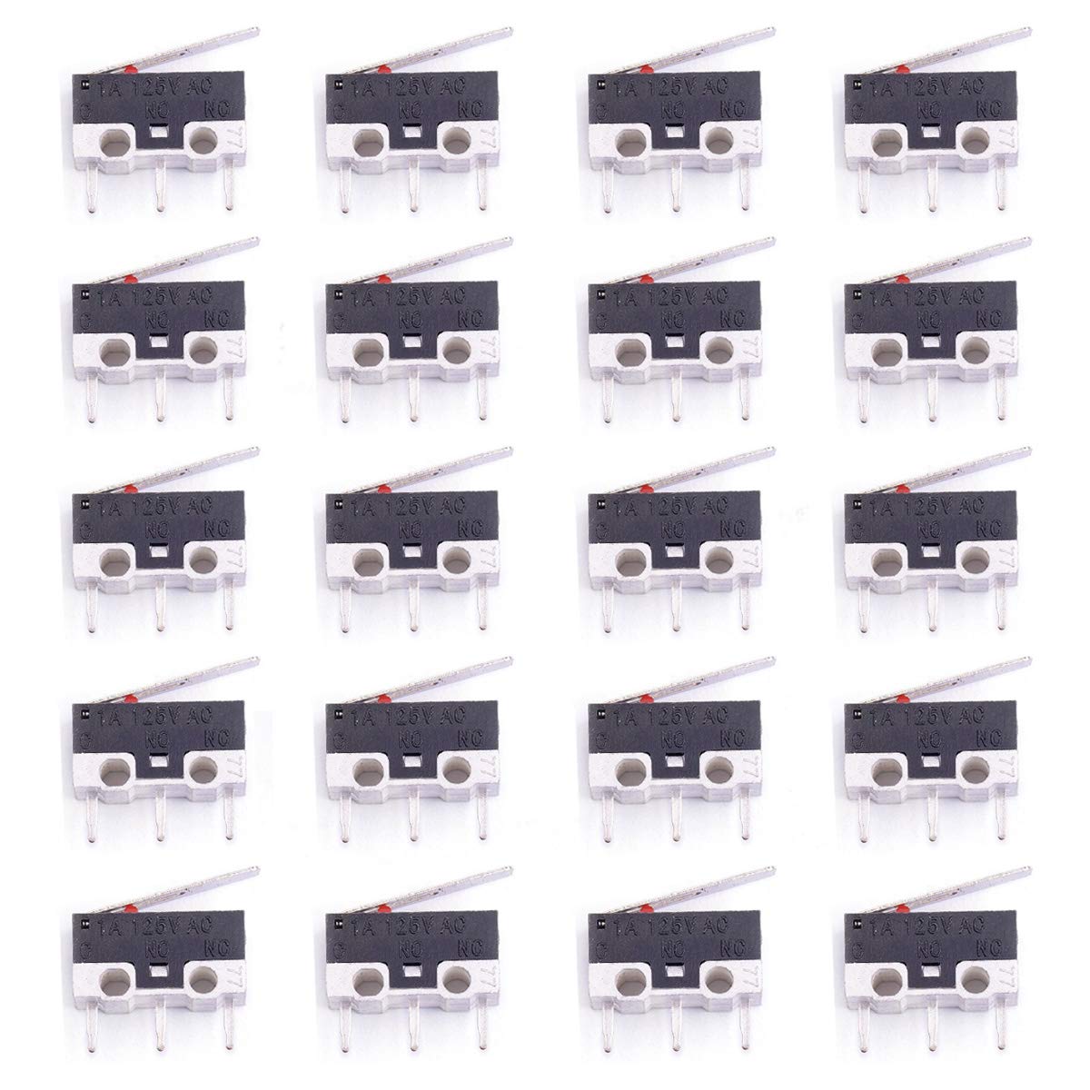 Youmile 20PACK Micro Switch AC 1A 125V 3Pin SPDT NO+NC Hinge Lever Momentary Push Button Micro Limit Switch for Arduino