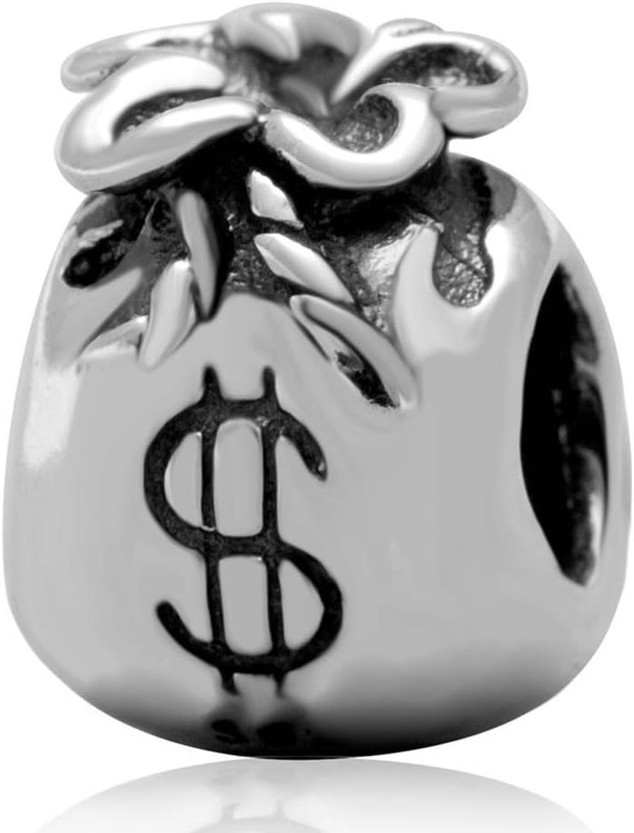 Dollar Pocket Money Bag Charm 925 Sterling Silver Holiday Xmas Bead Fits European Charms Bracelet
