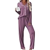 Ekouaer Womens Pajama Sets 2 Piece Long Sleeve Sleepwear Soft Button Down Pjs Lounge Set S-XXL