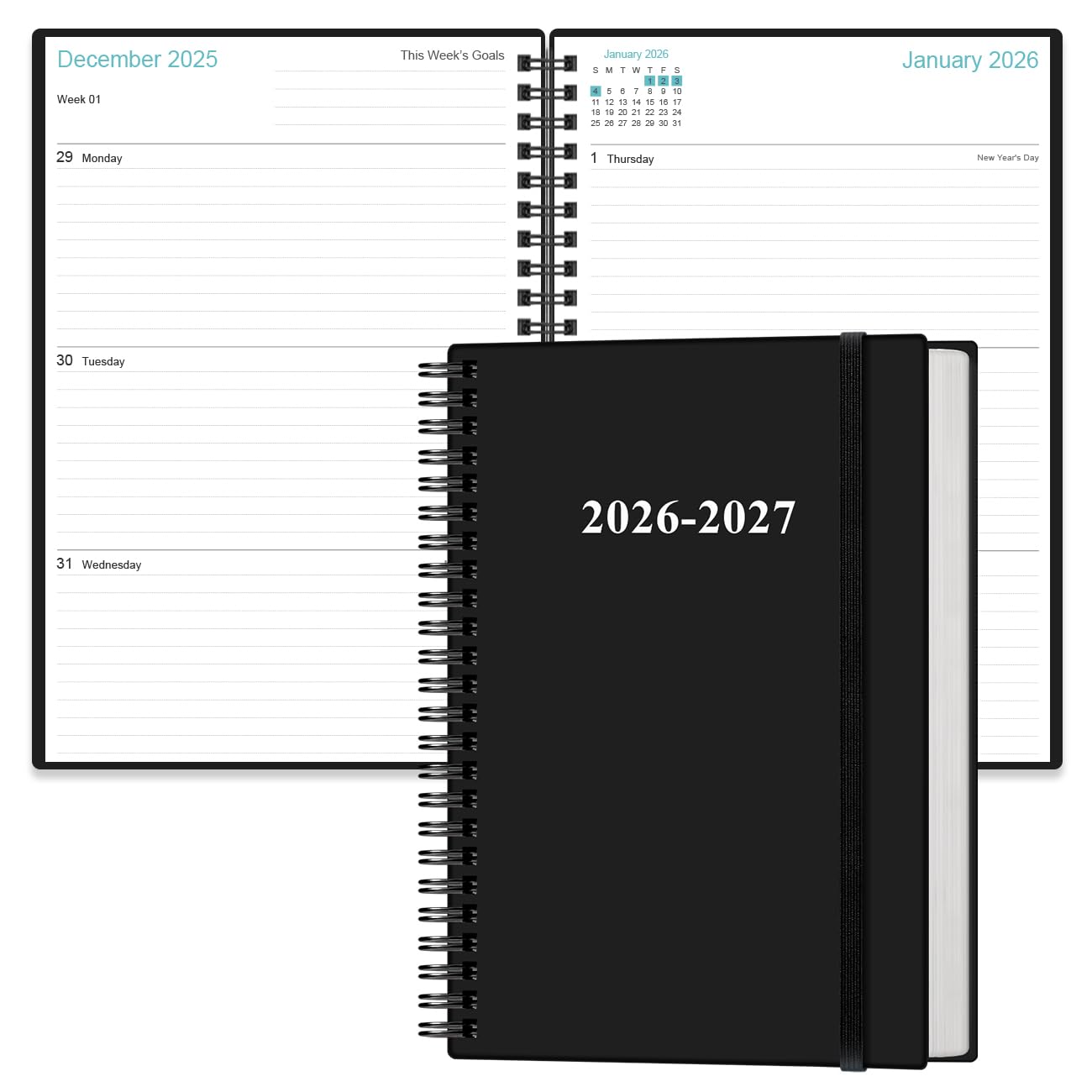 Photo 1 of 2026-2027 Planner - 18 Months Weekly & Monthly Planner from January 2026 - June 2027, Spiral Planners 2026-2027 with Elastic Closure, Inner Pocket, Medium 5.8" x 8.3", Black