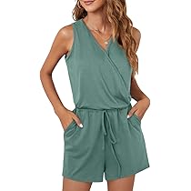 INIBUD Summer Romper for Women Sleeveless V Neck Tank Top
