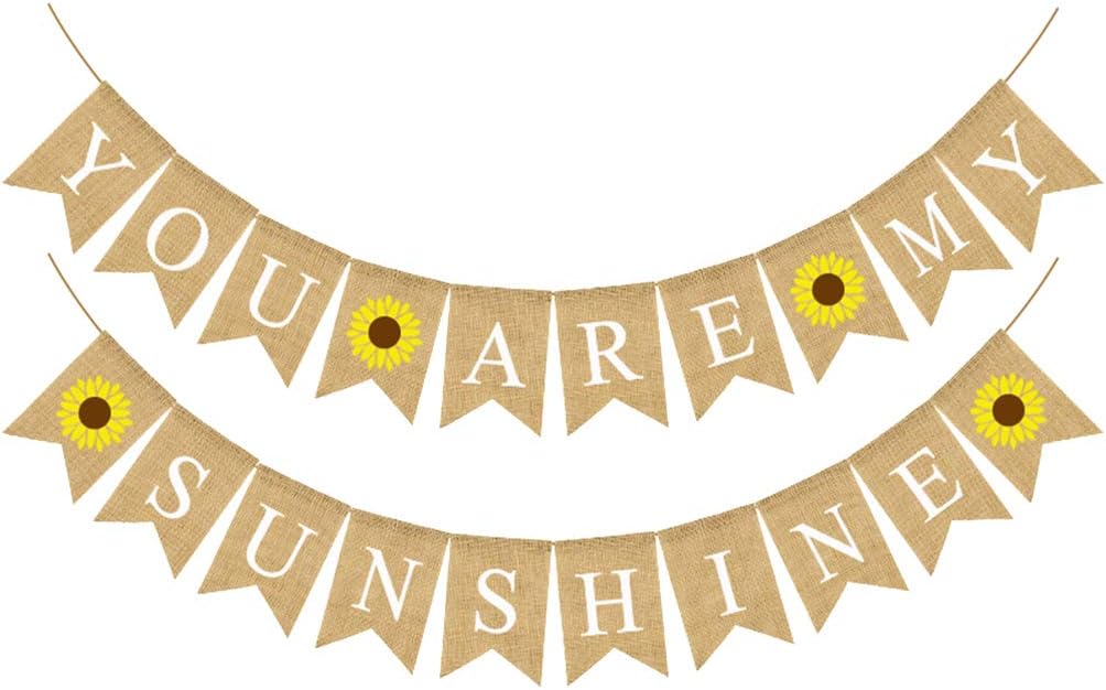 Amosfun Birthday Letters Banner Garland Sunflower Swallowtail Bunting YOU ARE Flag for Baby Shower Birthday Party Supplies