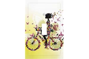 SPTVAN Butterfly Bike Girl Decorative 1 Gang Single Toggle Light Switch Cover Electrical Wall Plate Cute Switchplate for Kids Girl Bedroom Bathroom Room Home House Decor Faceplate Mid-size