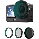 TELESIN Filter Kit for DJI Osmo Action 6–3 Pack VND 2–32 Variable ND + CPL + UV Lens Filters, Snap-On/HD Optical Glass/Multi-