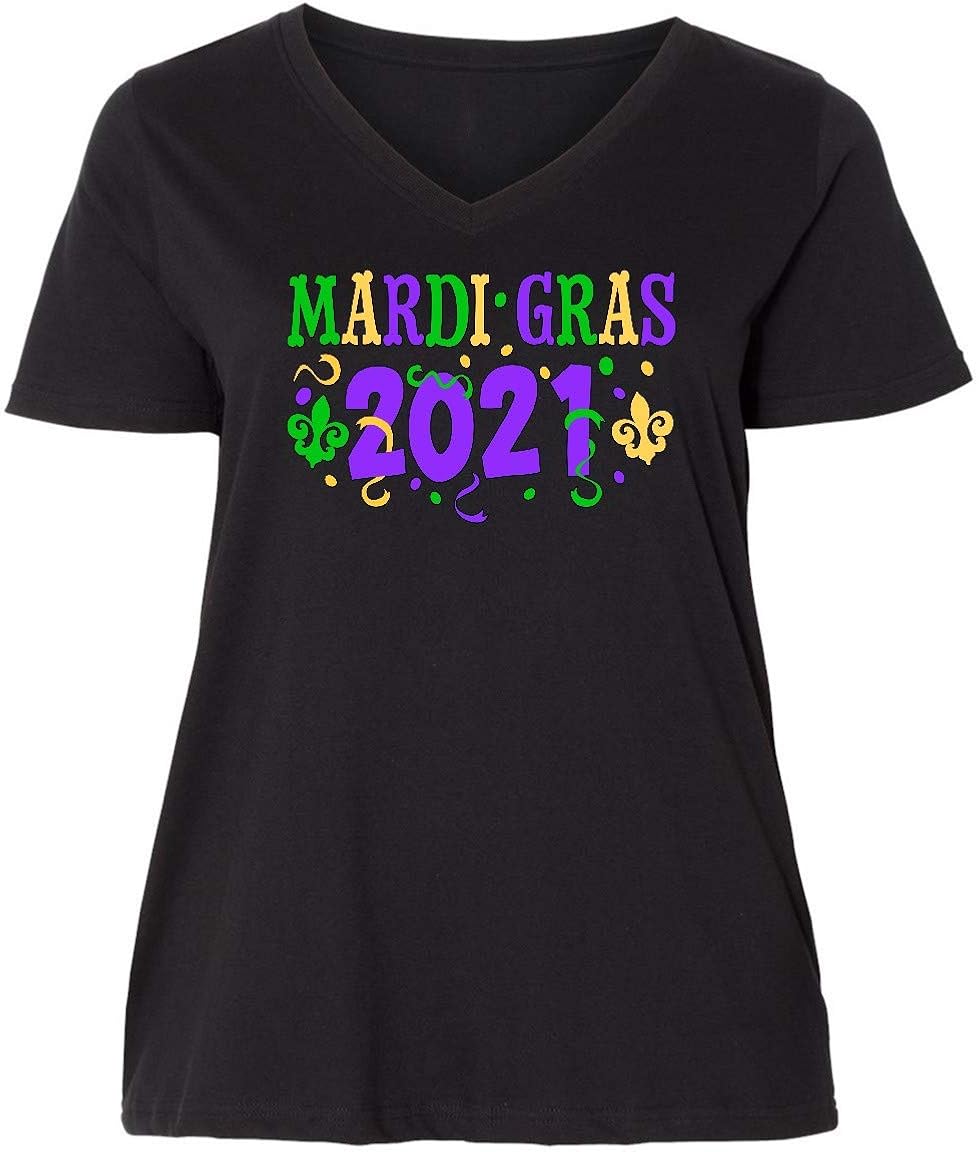Amazon.com: inktastic Mardi Gras 2021 with Confetti Women's Plus Size V-Neck: Clothing