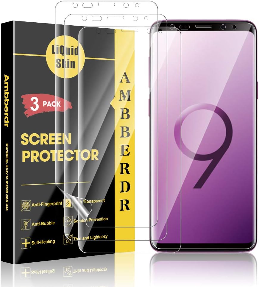 AMBBERDR 3-Pack Screen Protector for Samsung Galaxy S9 Max Coverage Flexible Film [Not Wet Applied]