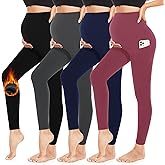 4 Pack Women’s Maternity Leggings with Pockets Over The Belly Butt Lift - Soft Workout Pregnancy Yoga Pants