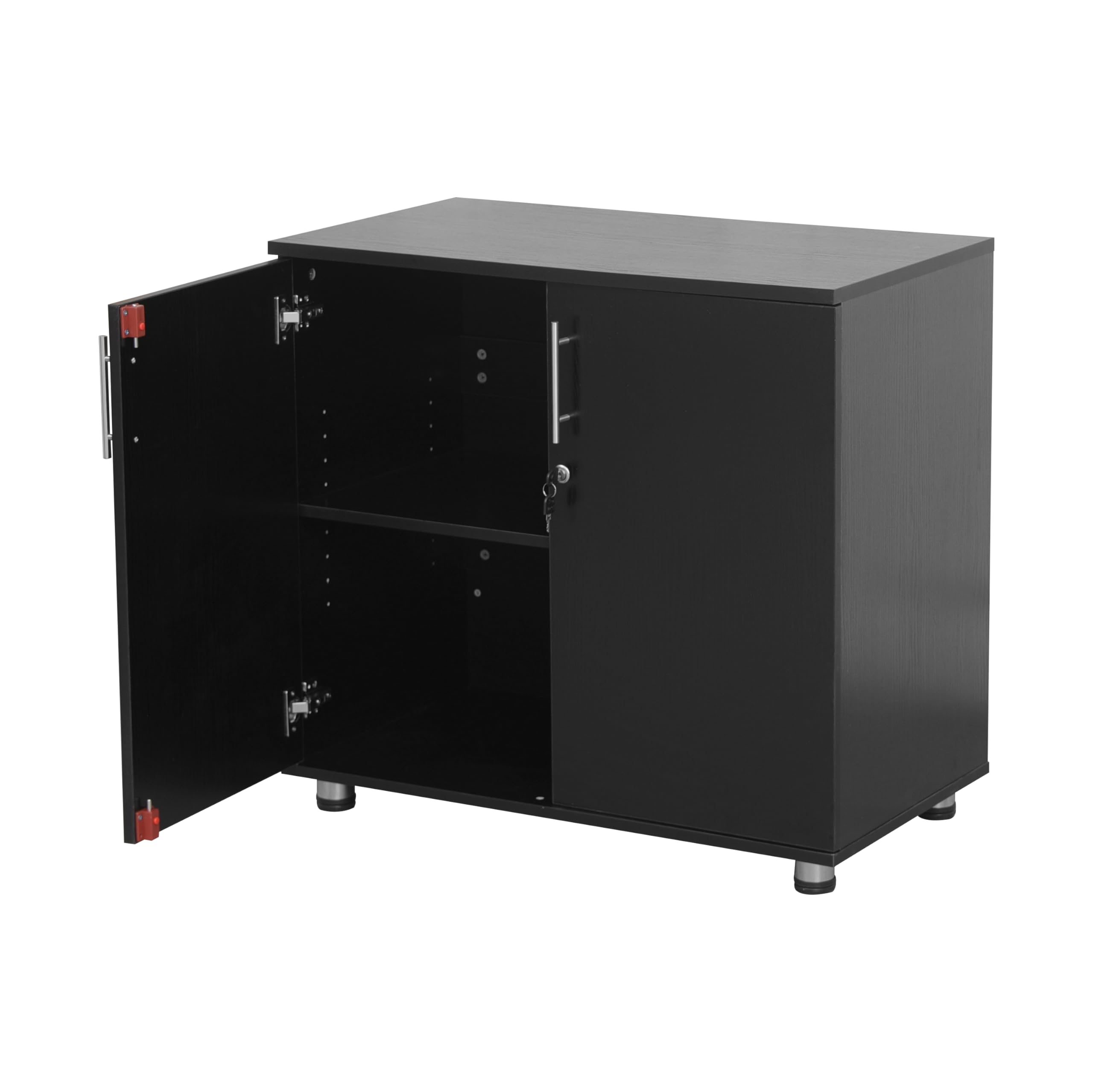 MMT Furniture Designs Ltd Black Storage Cabinet Cupboard Desk Height 2 Door Bookcase with Lock 75cm Tall Desktop Extension Height