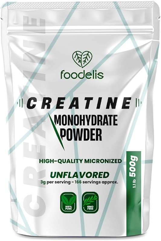 Creatin Pulver 500 g – 100% Kreatin Monohydrat, mikronisiert – Ohne Zusätze – Gut löslich & geschmacklos – Mit Dosierlöffel - Vorrat für 166 Portionen