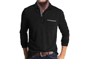 LEXIART Mens Fashion Polo Shirts Cotton Classic Long Sleeve Thermal Button Shirt with Pocket