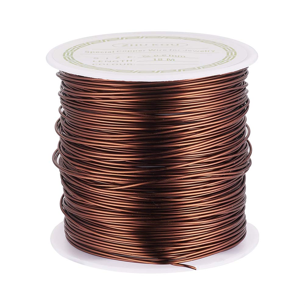PandaHall 60FT Tarnish Resistant Bare Copper Wire 22 Gauge 0.6mm Jewelry Beading Wire for Crafts Beading Jewelry Making Supplies(Saddle Brown)
