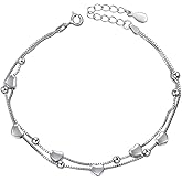 S925 Sterling Silver Jewelry Forever Love Heart Beads Double Chain Bracelet Friendship Adjustable Charm Bracelet Gift for Women