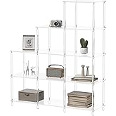 CRTERICX 5-Tier Acrylic Bookshelf, 9 Cube Bookcase, Clear Open Stepped Book Shelf for Home Office, Living Room, Bedroom, Easy Assembly, 11.8" D x 40.6" W x 46.1" H
