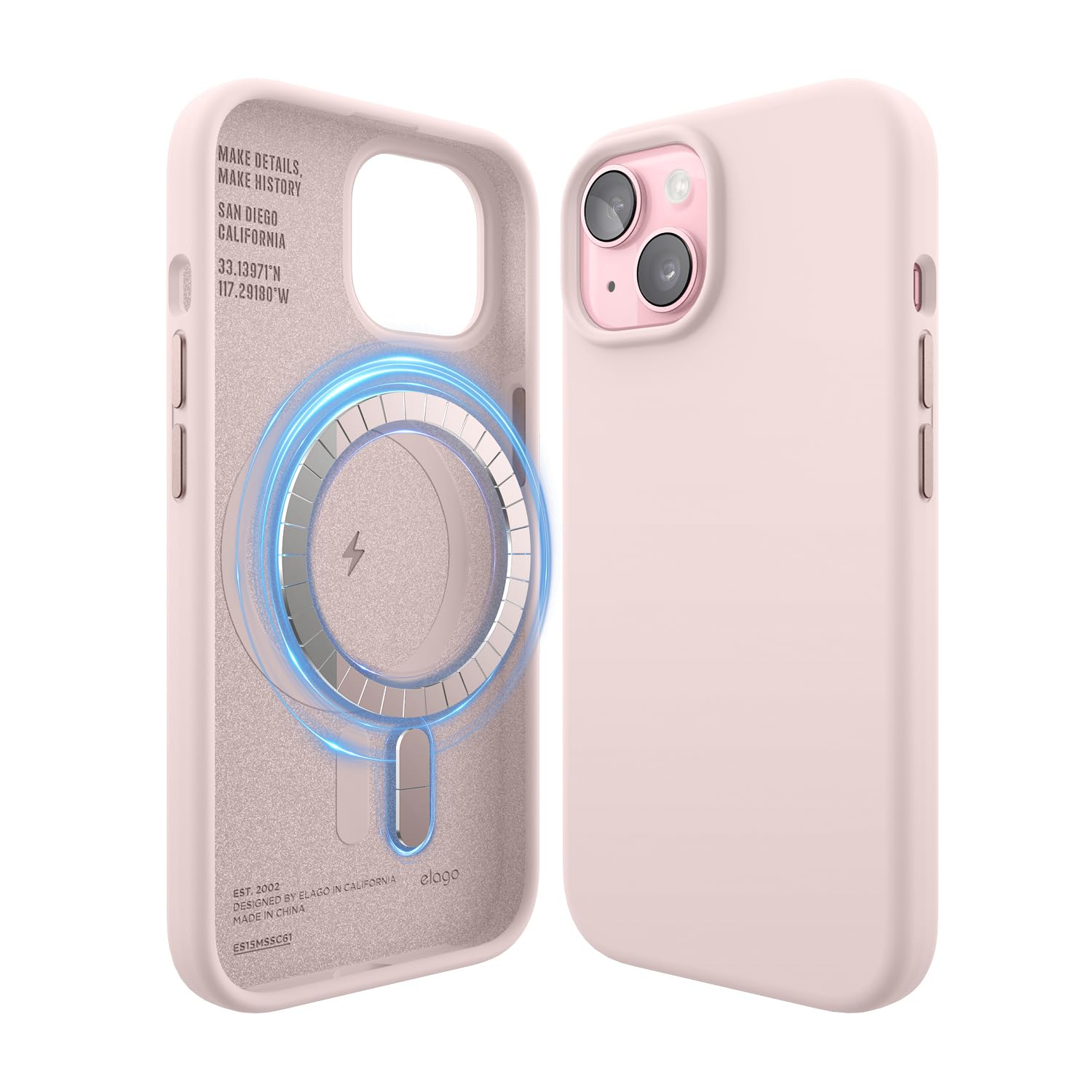 elago Magnetic Silicone Case Compatible with iPhone 15 Case, Compatible with MagSafe All Accessories, Built-in Magnets, Premium Silicone, Full Body Protective Cover [5 Layer Structure] (Lovely Pink) — image 1
