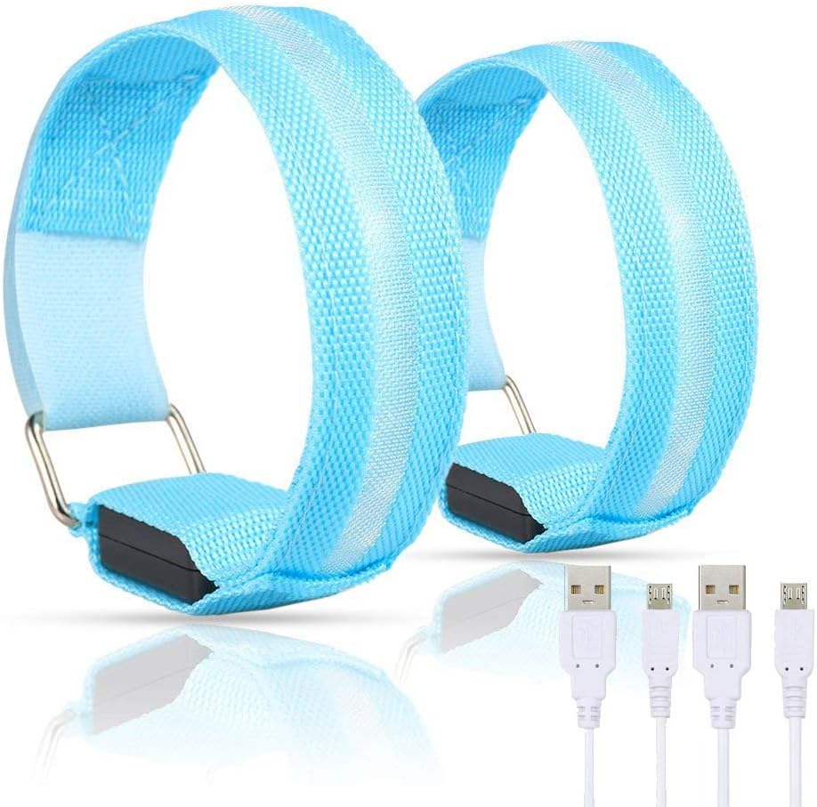 ATNKE Sports Armband, 2 Pack USB Rechargeable LED High Visibility Reflective Light Up Sports Wristbands, Adjustable Glowing Bracelets for Runners, Joggers, Pet Owners, Cyclis