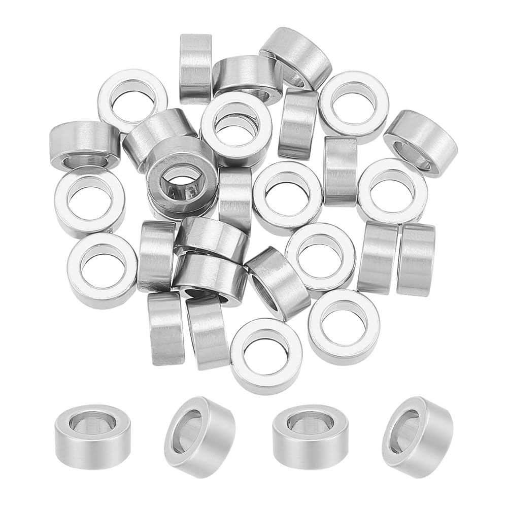 UNICRAFTALE About 30Pcs 201 Stainless Steel Column Beads Metal European Beads Large Hole Spacer Beads Tube Beads Loose Slider Stopper Beads for DIY Bracelet Jewelry Making Hole 6mm