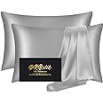Silk Pillow Cases 2 Pack, Mulberry Silk Pillowcases Standard Set of 2, Health, Smooth, Anti Acne, Beauty Sleep, Both Sides Natural Silk Satin Pillow Cases for Women 2 Pack with Zipper for Gift, Grey