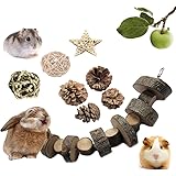 VCZONE Rabbit Chew Toys, Pet Bunny Tooth Chew Toys Organic Natural Apple Wood Grass Cake Ideal for Bunny, Chinchilla, Guinea 