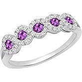 Dazzlingrock Collection 10K Round White Diamond & Gemstone Bridal Stackable Wedding Band Swirl Ring, White Gold