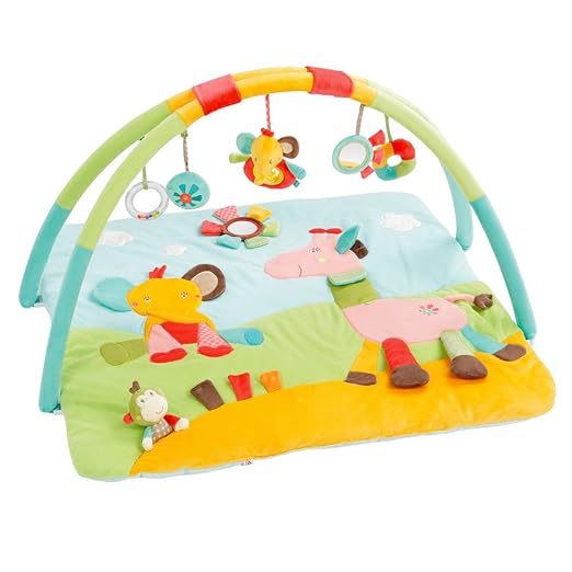 Fehn 074277 3-D-Activity-Decke Safari – Spielbogen mit 5 abnehmbaren Spielzeugen für Babys Spiel & Spaß von Geburt an – Maße: