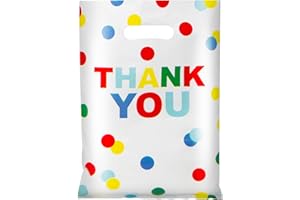 WAKAKO 50 Pack Thank You Gift Bags Plastic Merchandise Bags,Boutique Bags 2.36Mil,13.7"x9.8" Polka Dots Shopping Bags For Small Business with Handle