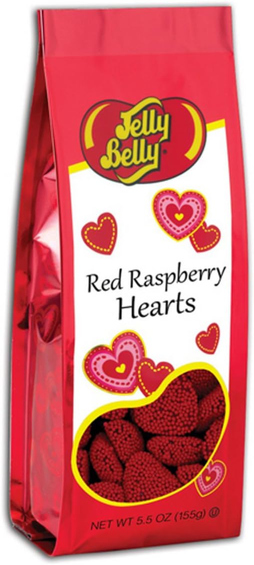 Jelly Belly Red Raspberry Hearts- 5.5 Ounce Bag