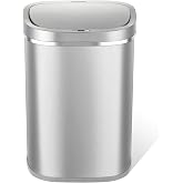 Ninestars DZT-80-35 Deluxe Automatic Touchless Infrared Motion Sensor Trash Can, 21 Gal 80L, Heavy Duty Stainless Steel Base (Oval, Silver/Brush Lid) Trashcan, Ss