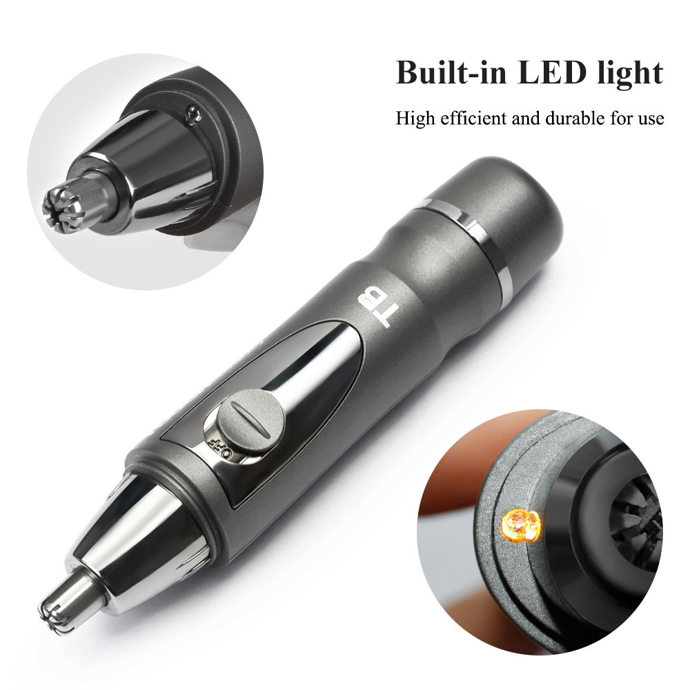 TOUCHBeauty Nose Ear Hair Trimmer for Men Personal Grommer Hair Clipper with Unique Stand, Stainless Steel Rotation Blade, Battery-operated Black TB-0616