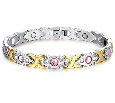 Jeracol Magnetische Therapie Armband für Damen Titan Stahl Stong Magnet für Arthritis Schmerzlinderung, Gold Silber
