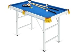 GYMAX Pool Table, 48’’ Foldable Billiard Tables with Balls, 2 Cue Sticks, Chalks and Brush, Mini Pool Table for Kids, Family,