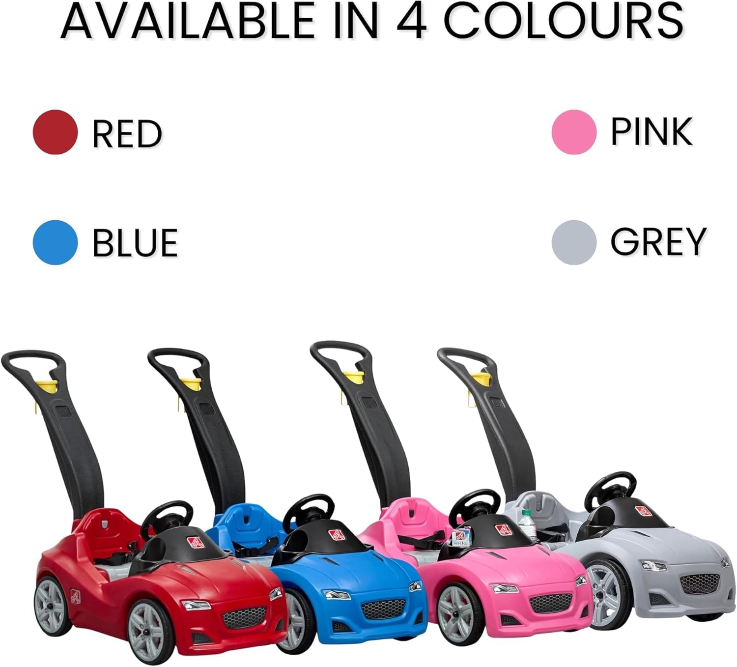 Step2 Whisper Ride Cruiser Kids Push Car, Ride On Toy, Stroller Substitute, Includes Seat Belt & Horn, Made of Durable Plastic, Max Weight 50 lbs., For Toddlers 1.5-4 Years Old, Gray