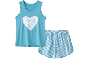 MyFav Big Kids Girls Sleeveless Sleepwears Hearts Shape Striped Pajama Nightgown