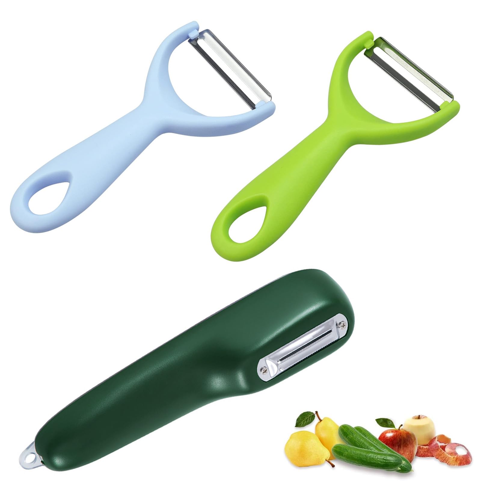 Eowppue 3 Pcs Multi-Function Vegetable Peeler with Storage Container - Fruit and Veg Peeling Tool, Dual-Sided Blades, Y-Shaped Swivel Design, Anti-Slip Handle - Perfect Kitchen Gadget for Home Use
