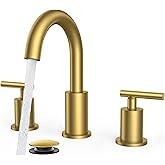 FORIOUS Brushed Gold Bathroom Faucet 3 Hole, 2 Handle 8 Inch Widespread Gold Sink Faucet Bathroom Vanity with 360 Degree Swivel Spout, with Pop Up Drain and cUPC Supply Line, for 6 to 12 in Sink
