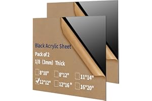 Gdhwxcl 1/8 Thick 12 x 12 inch Acrylic Sheets - 2 Pack Plexiglass Sheets for Creative DIY Projects Laser Cutting Engraving UV Printed Signs Crafts Badges - Black