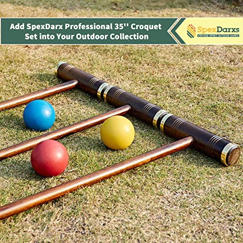 SpexDarxs Six Player Croquet Game, 35’’ Croquet Set with Premium Wooden Mallets|Colored Balls|Wickets|Stakes| Carrying Bag, Classic Outdoor Backyard Lawn Games for Teens Adults Family