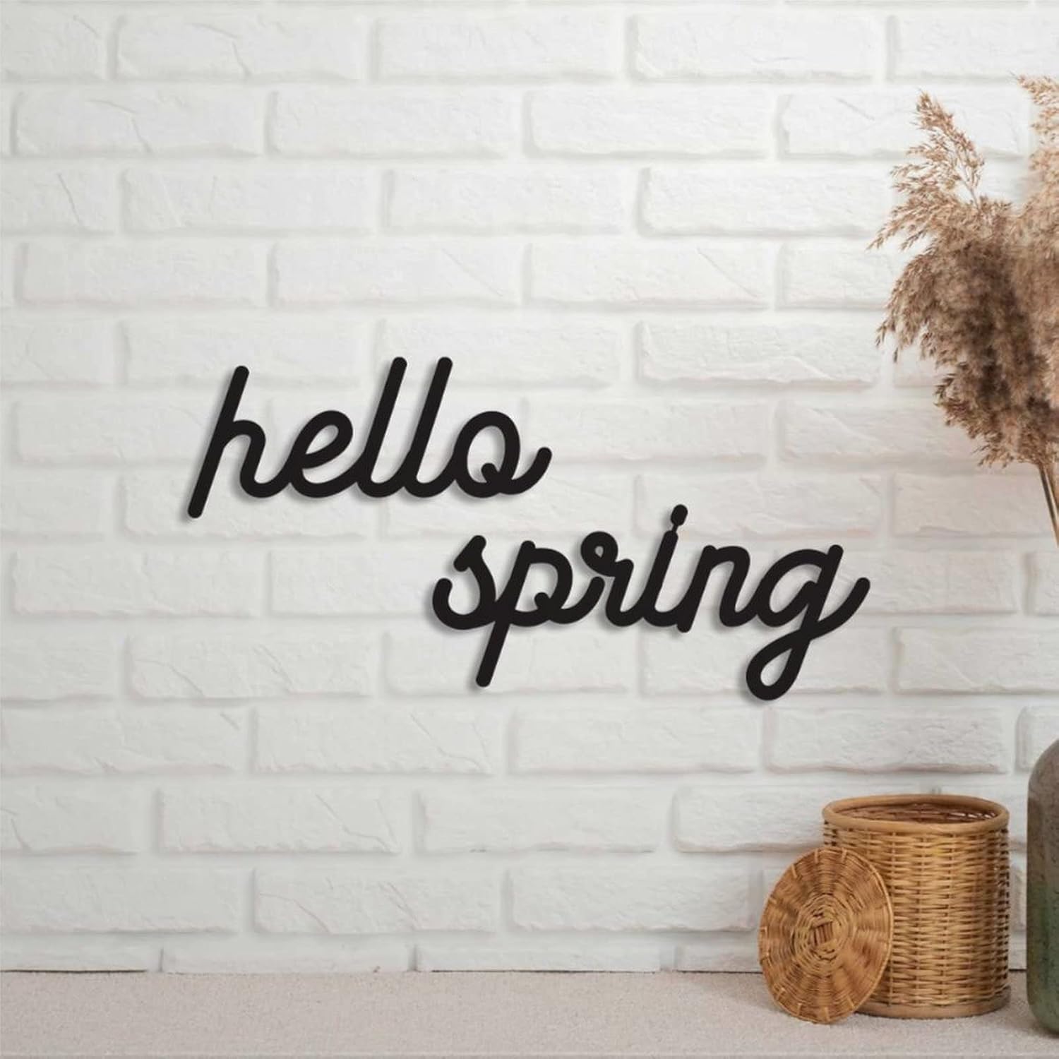 EricauBird Hello Spring Metal Sign Custom Monogram Letter Wall Decor Sign Personalized Rustic Door Hanger Black Sign for Housewarming Gift Indoor Outdoor Anniversary