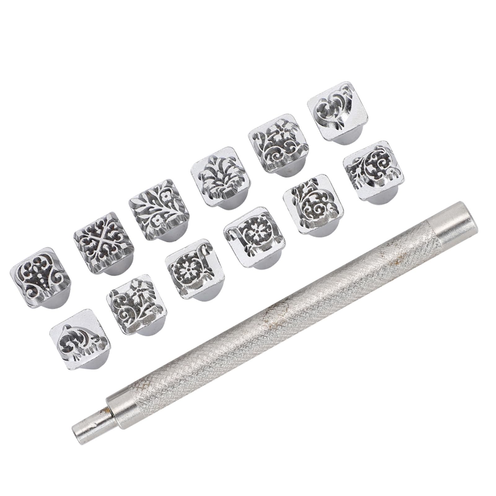 12PCS Leather Stamping Tools, leather stamping tools 12 Patterns Zinc Alloy Leather Craft Stamps Punch Set Tool, Tang Dynasty Flower Design Leather Stamper, metal stamps for Leather Craft DIY Jewelry