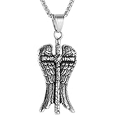 HZMAN Cross Necklace with Angel Wings Stainless Steel Gothic Jewelry with 22+2-Inch Chain