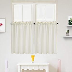 IDEALHOUSE Ivory Tier Curtains,Waffle Woven Textured Short Window Curtain for Cafe,Bathroom,Kitchen & Kids Bedroom Rod Pocket Curtains (2 Panels, 30Inch Wide by 24Inch Long)