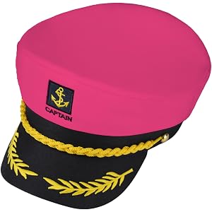 GLECTG Hot Pink Captain Hat-Sailor Hat for Men & Women | Yacht Rock Captain hat for Nautical Theme Parties, Halloween Costume