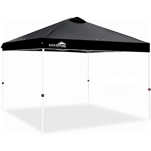 EAGLE PEAK 10’ x 10' Pop Up Canopy Tent Instant Outdoor Canopy Straight Leg Shelter with Adjustable Height and Wheeled Carrying Bag (Black)
