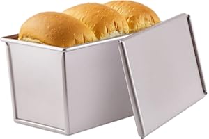 CHEFMADE Pullman Loaf Pan with Lid, 1Lb Dough Capacity Non-Stick Rectangle Flat Toast Box for Oven Baking 4.2" x 7.7"x 4.4"(Champagne Gold)