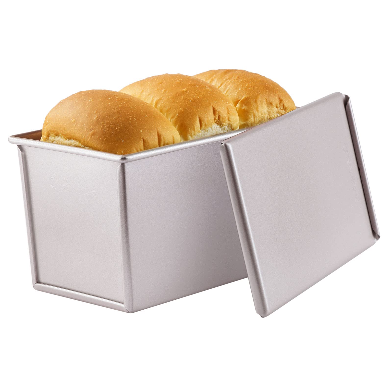 CHEFMADE Pullman Loaf Pan with Lip, 0.99Lb Dough Capacity Non-Stick Rectangle Flat Toast Box for Oven Baking 4.2" x 7.7"x 4.4" (Champagne Gold)