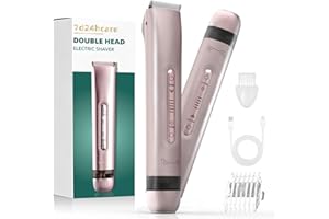 7D24HCARE Bikini Trimmer for Women, 2 in 1 Electric Shaver Dual Head Bikini Trimmer for Women IPX7 Waterproof Body Hair Trimmer and Facial Hair Remover for Bikini Leg Arm Body Face, Pink 002