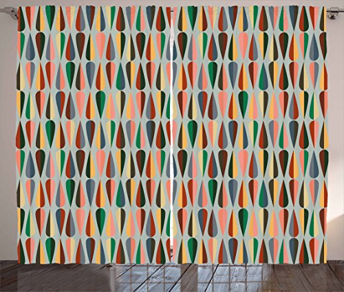 Ambesonne Mid Century Curtains Simple 2 Colored Drop Shapes