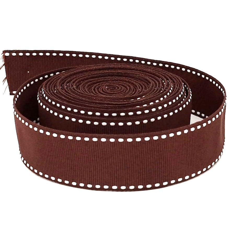 AnseTendance 10 m x 25 mm Polyester Grosgrain Ribbon Strap with Dotted Stitched Edges for Bag Handle Creations Sewing Clothes Colour: Chocolate Brown