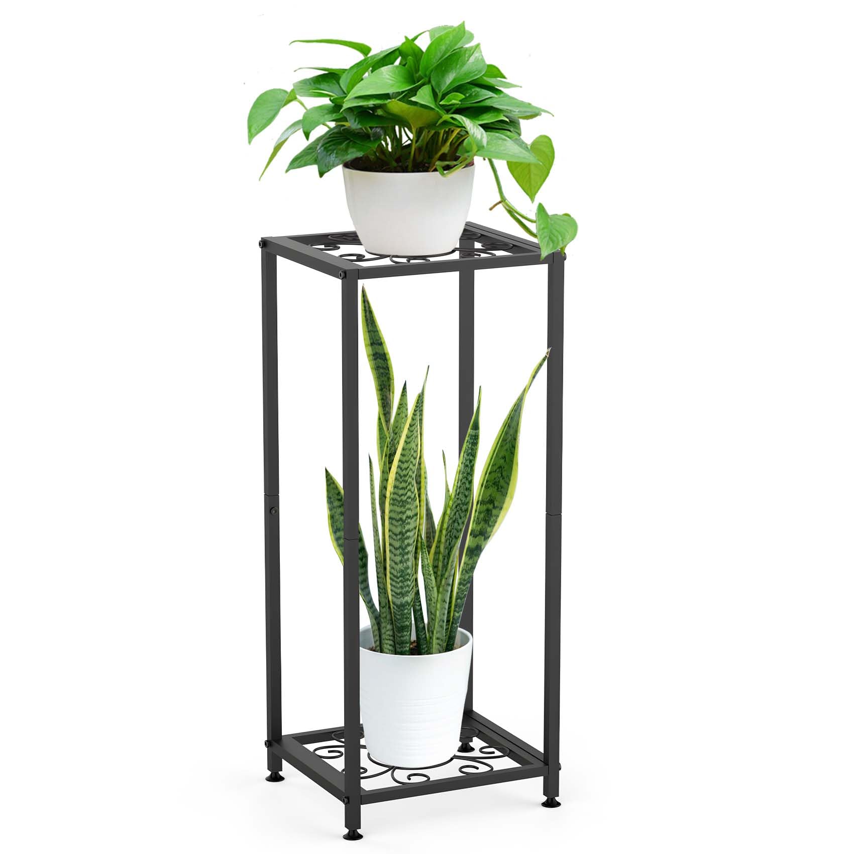 FVFVAHO Tall Metal Plant Stand Indoor Outdoor, 2 Tier 28” Height Square Modern Flower Pot Rack for Indoor Living Room, Corner Side Table for Outdoor Patio, Garden, and Balcony (Black)