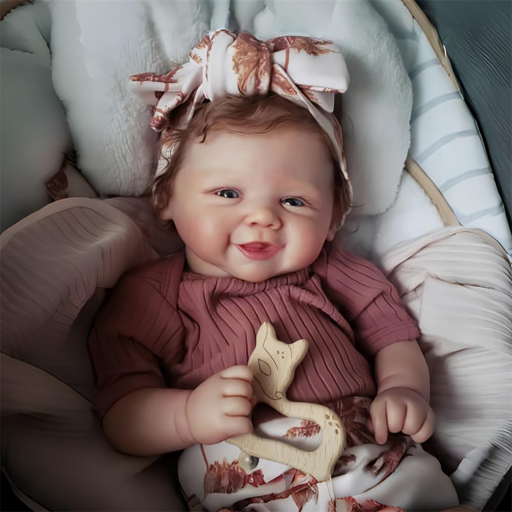 MAIHAO Reborn Baby Dolls Smile Girl Realistic Toddler Silicone Vinyl Babies Pink Outfit 20 Inch Newborn Babies Toys For Kids